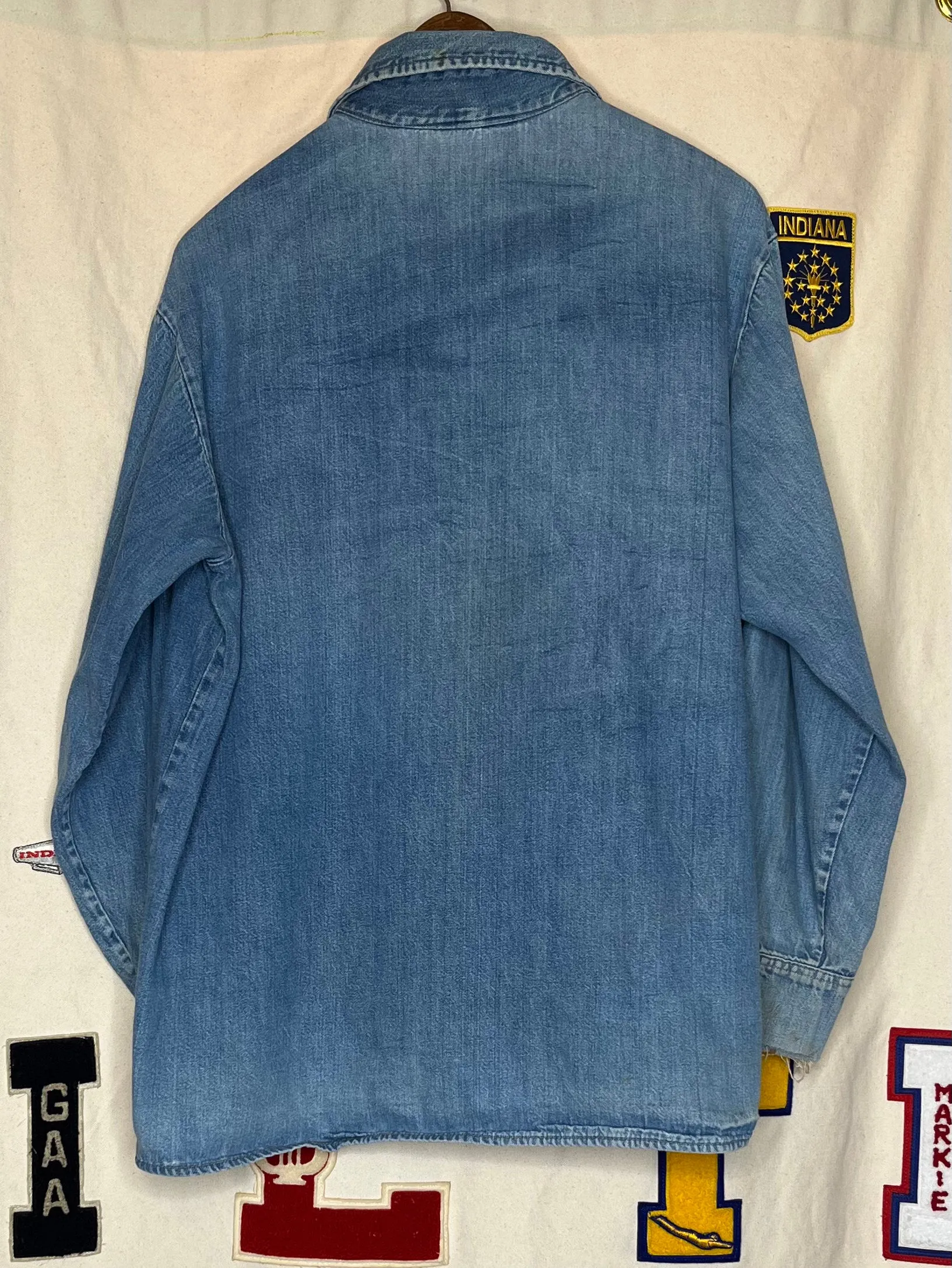 70s Denim Half-Button Work-Shirt: L
