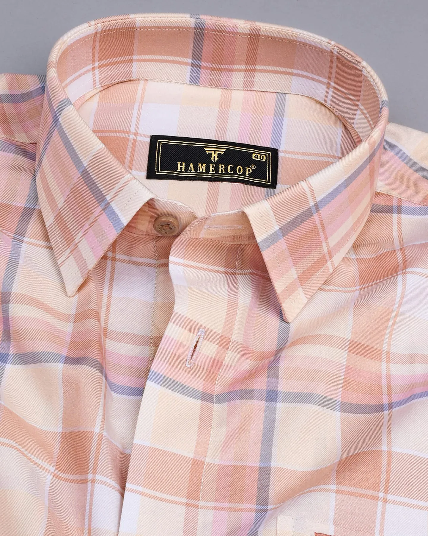 Almond Cream Multicolored Twill Check Premium Cotton Shirt
