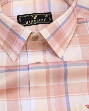 Almond Cream Multicolored Twill Check Premium Cotton Shirt