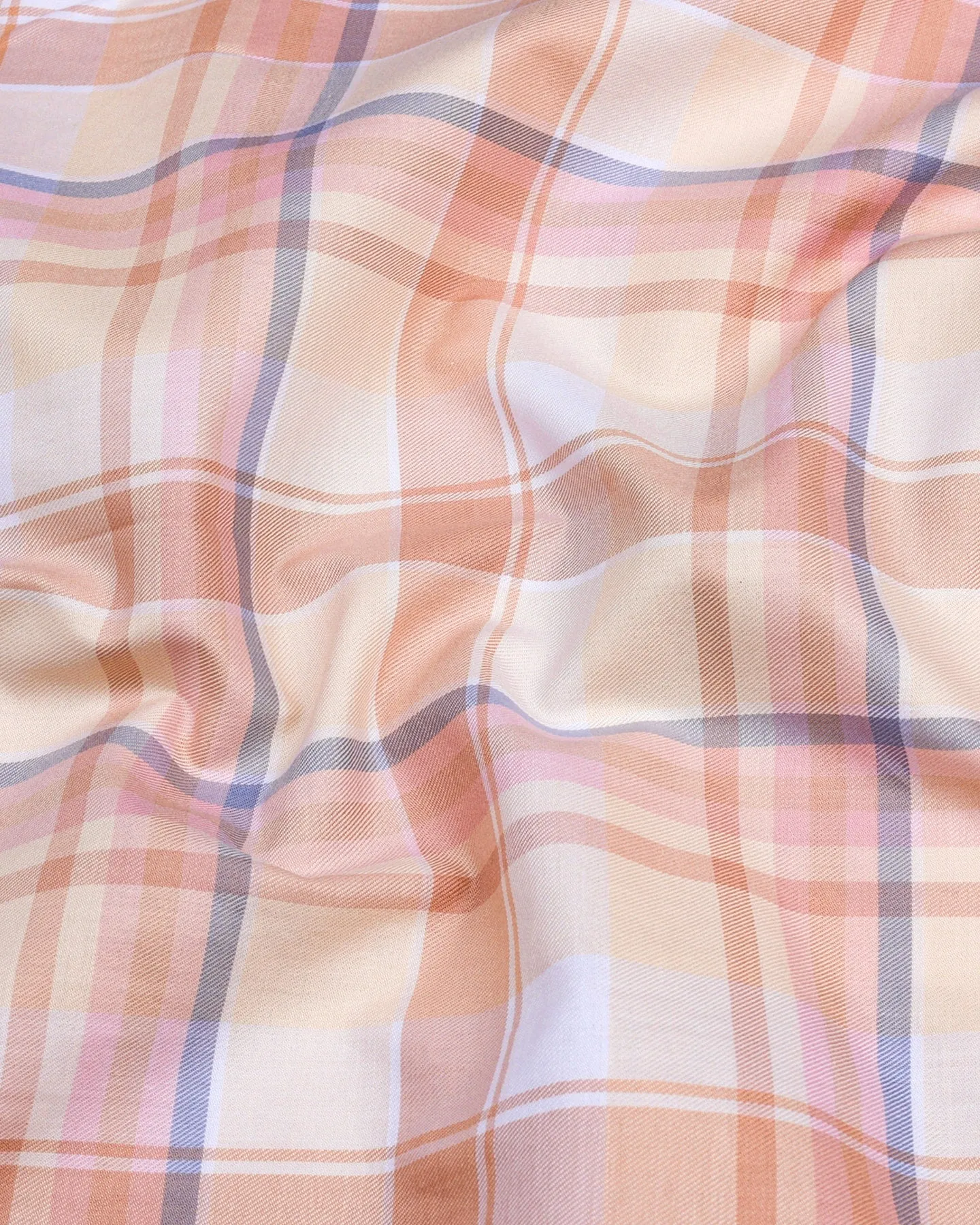 Almond Cream Multicolored Twill Check Premium Cotton Shirt
