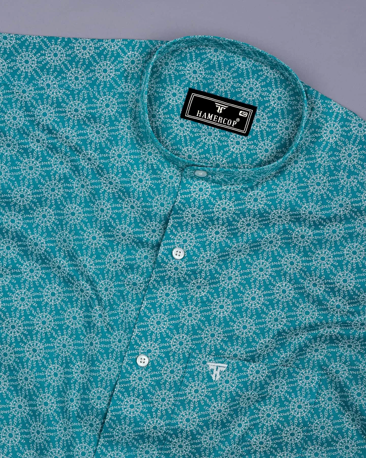 Antony Rama Green With Cream Printed Oxford Cotton Shirt