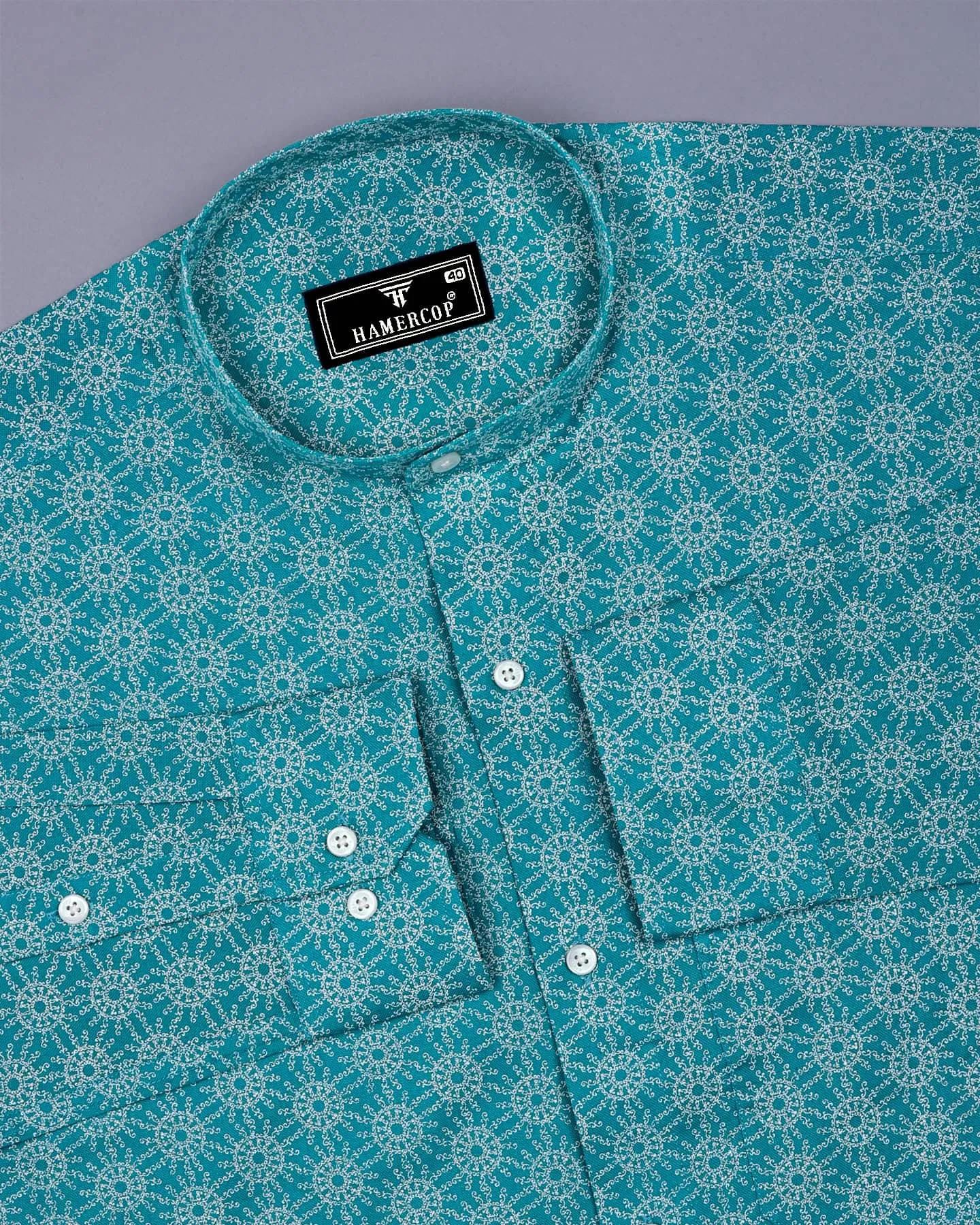 Antony Rama Green With Cream Printed Oxford Cotton Shirt