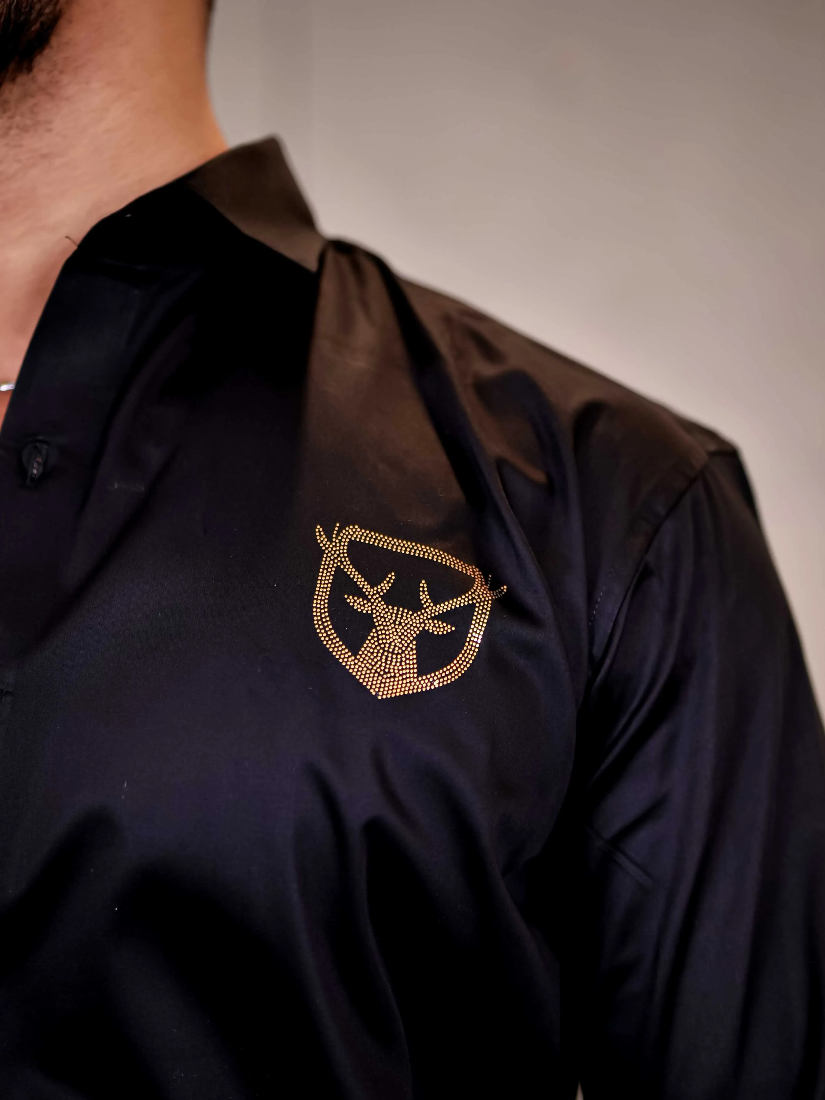 Believe Black Sequence Club Wear Satin Cotton Party Shirt