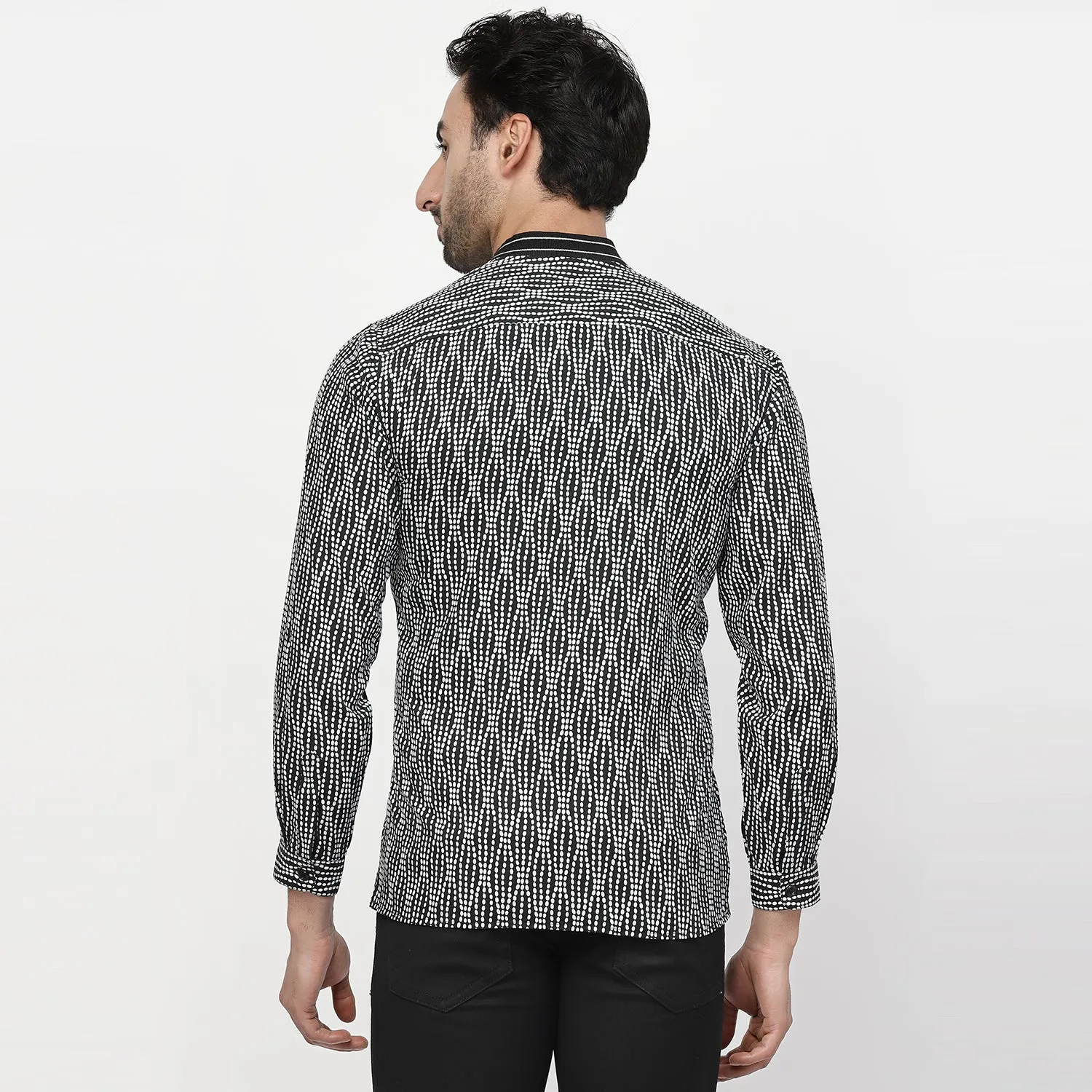 Black & White Polka Shirt With Ribbed Collar