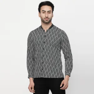 Black & White Polka Shirt With Ribbed Collar