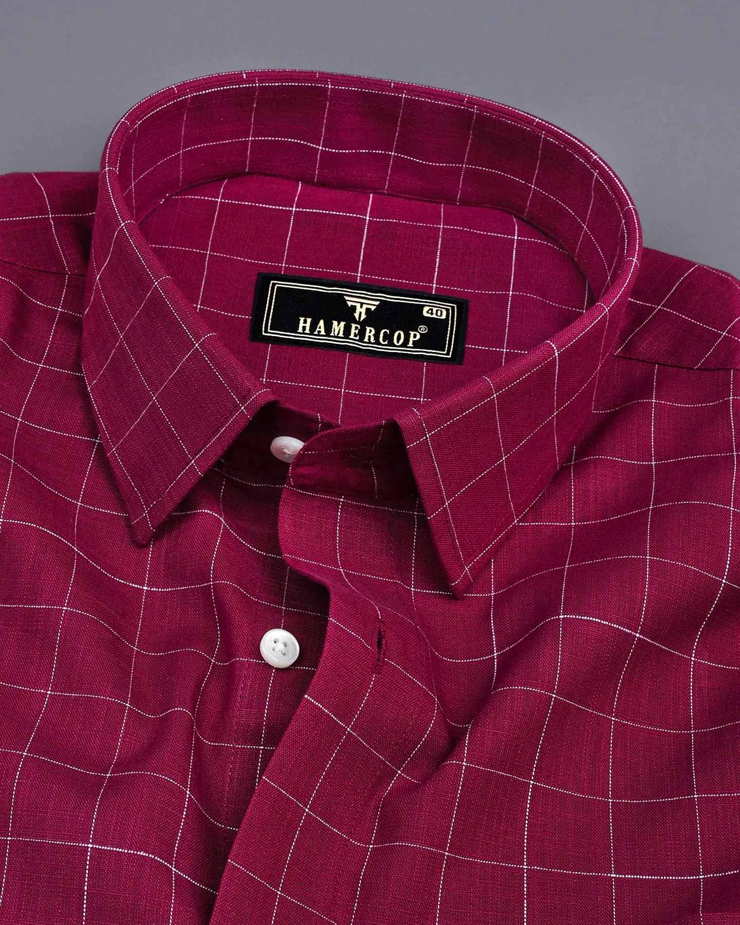 Bloro Beet Red With White Thread Check Amsler Linen Shirt