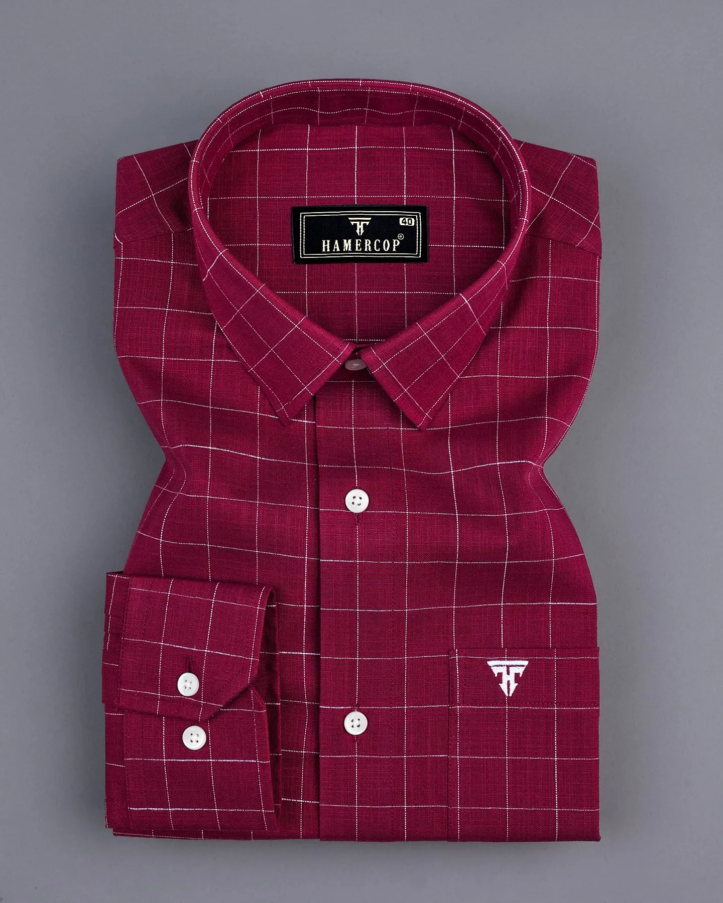 Bloro Beet Red With White Thread Check Amsler Linen Shirt