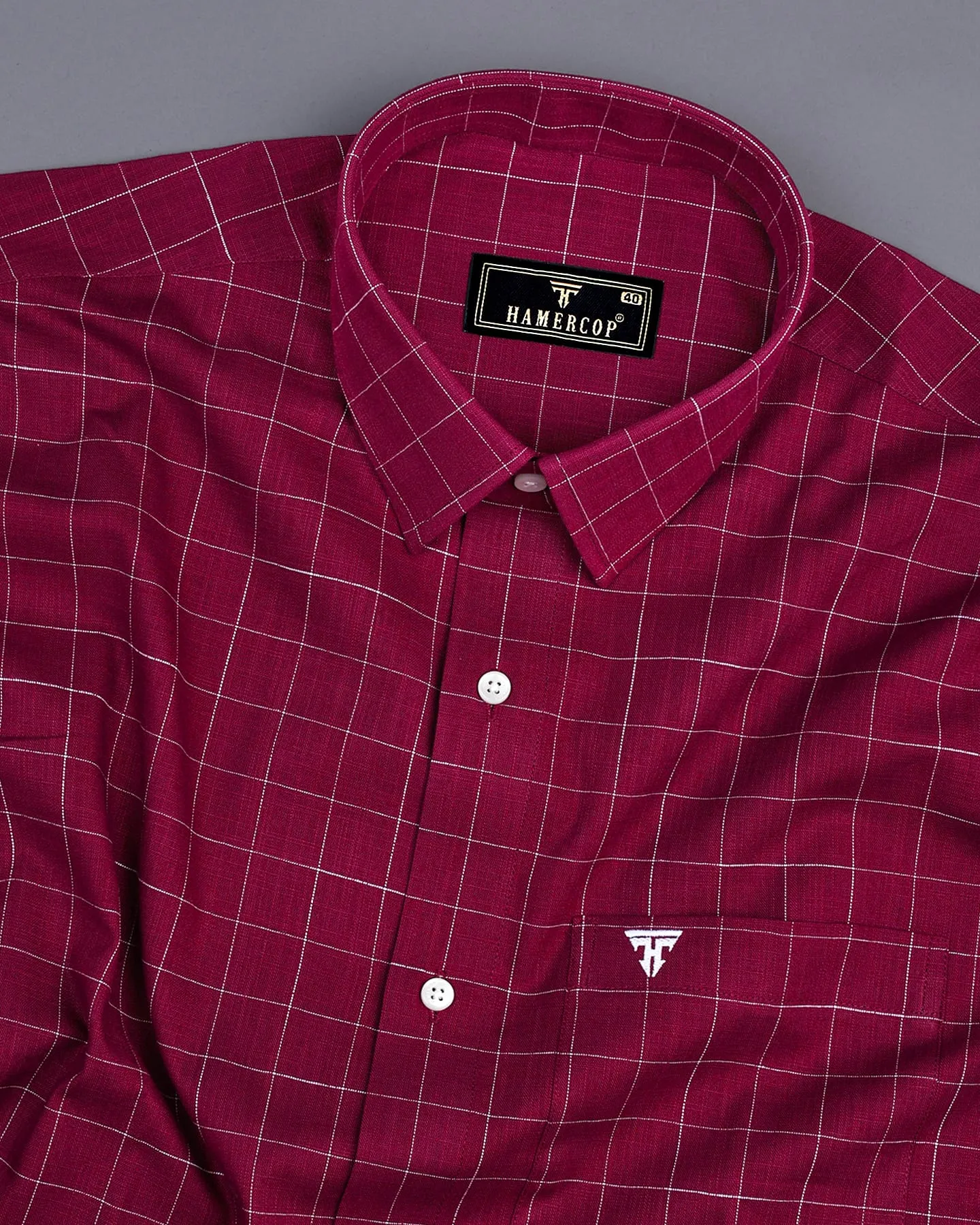 Bloro Beet Red With White Thread Check Amsler Linen Shirt