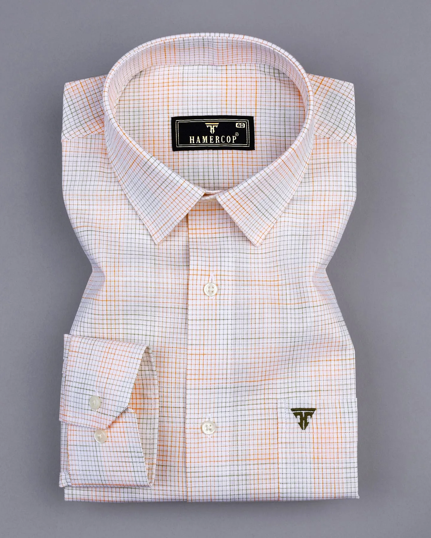 Canvas Orange With Green Graph Check Amsler Cotton Shirt