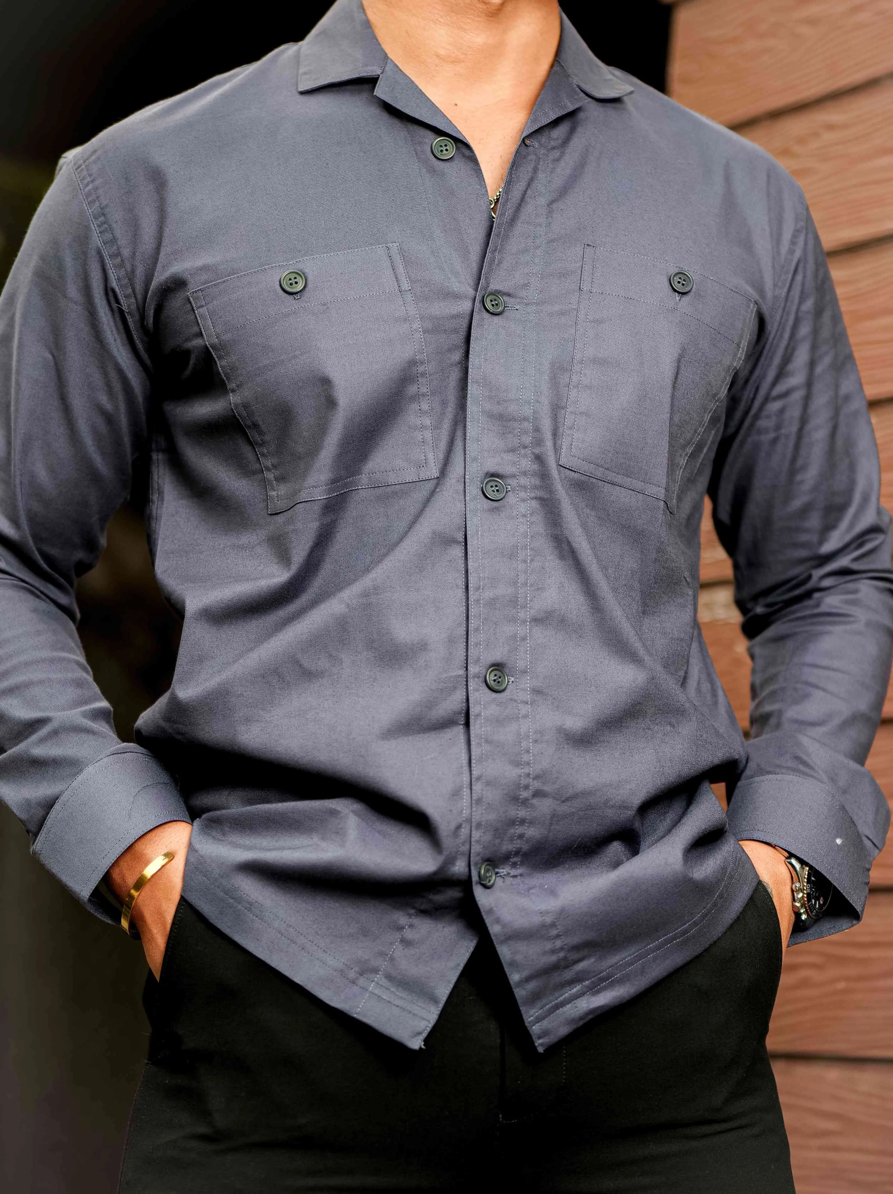 Dark Grey Oxford Cotton Over Shirt