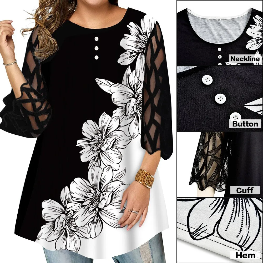 Funki Buys | Shirts | Women's Plus Splice Flower Print Blouse