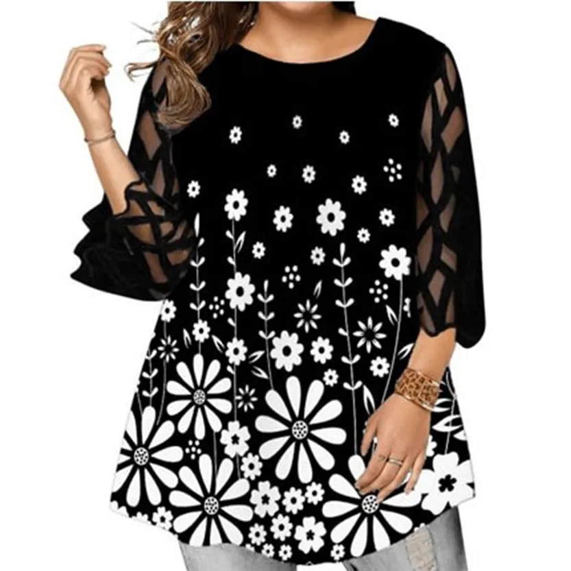 Funki Buys | Shirts | Women's Plus Splice Flower Print Blouse