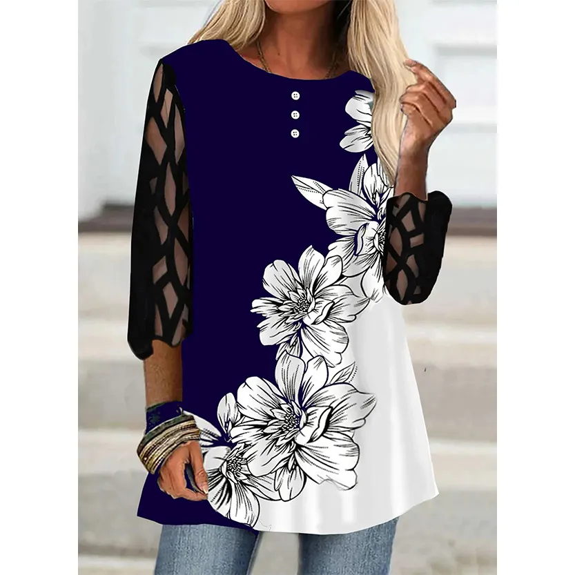Funki Buys | Shirts | Women's Plus Splice Flower Print Blouse