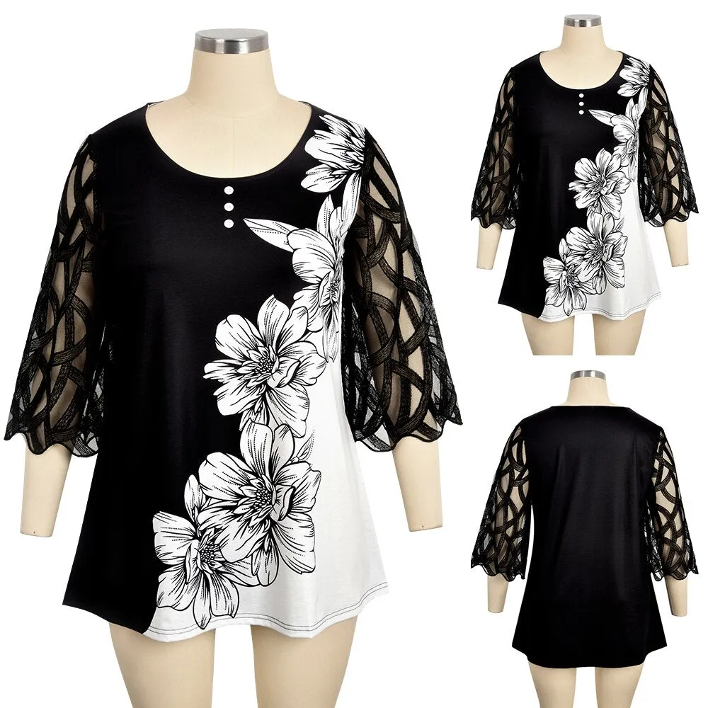 Funki Buys | Shirts | Women's Plus Splice Flower Print Blouse