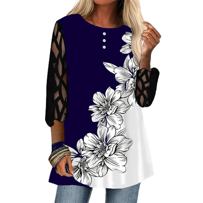 Funki Buys | Shirts | Women's Plus Splice Flower Print Blouse