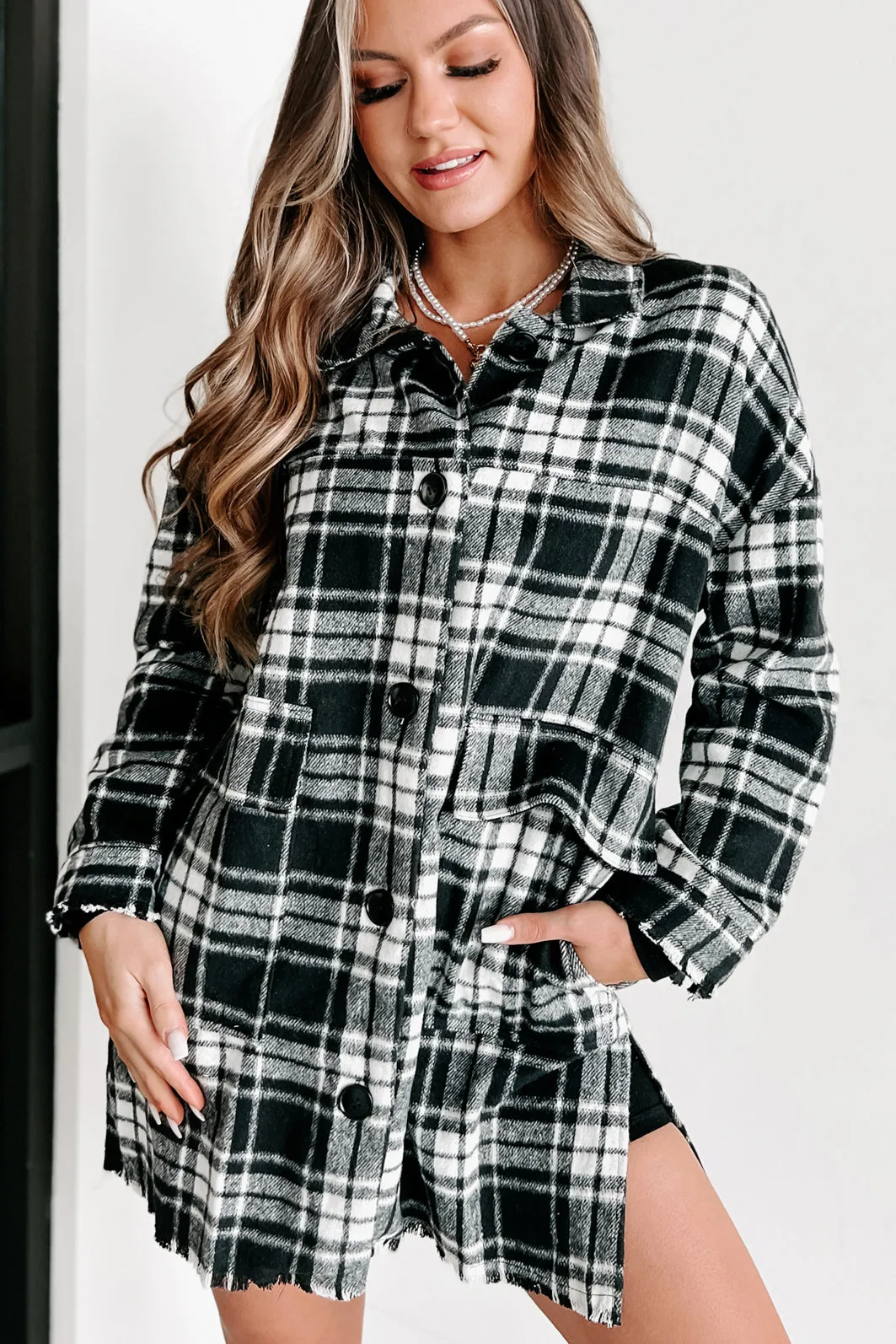Gaining Momentum Plaid Shacket (Black)