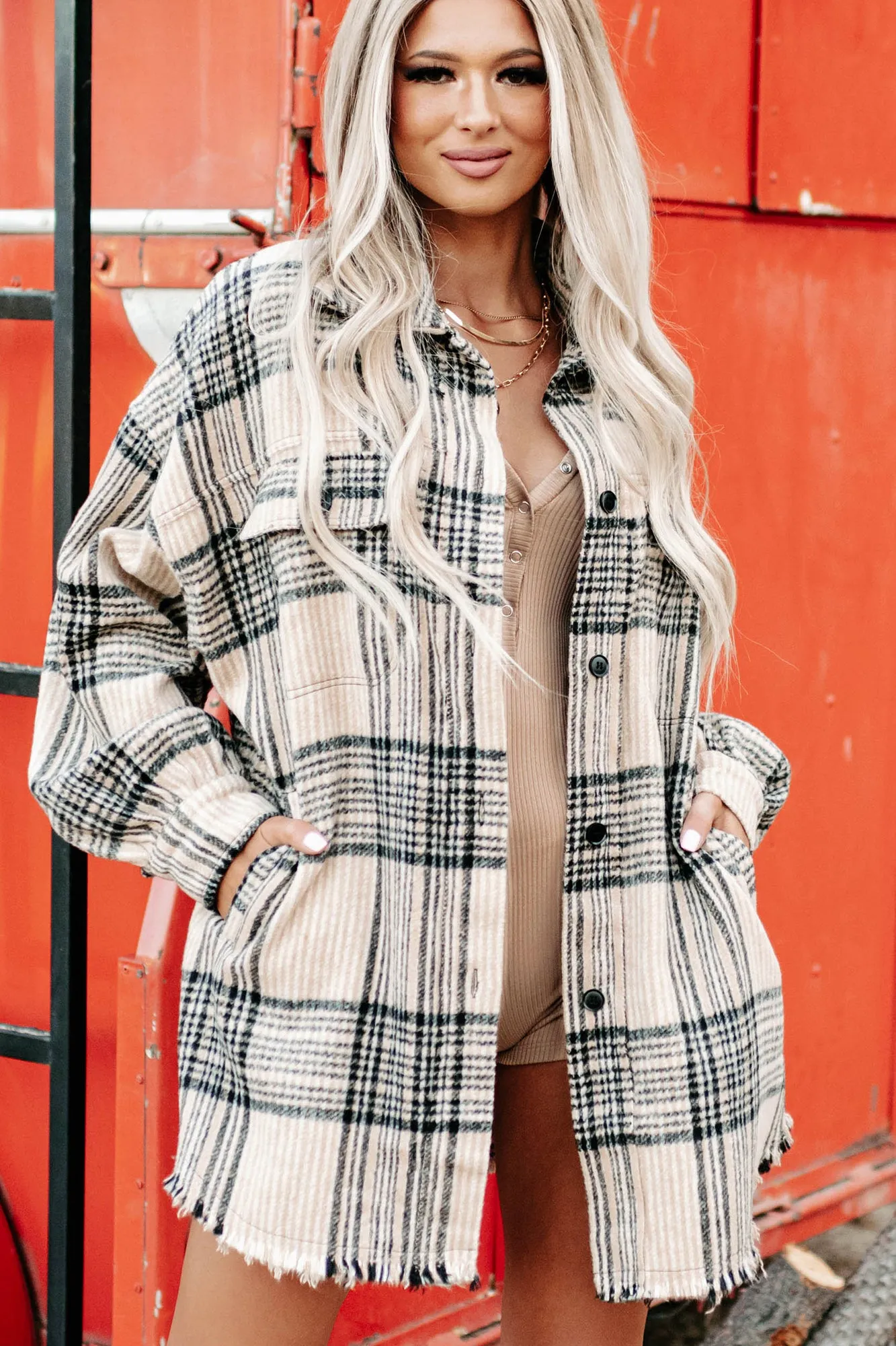Getting Lost Plaid Shacket (Beige)