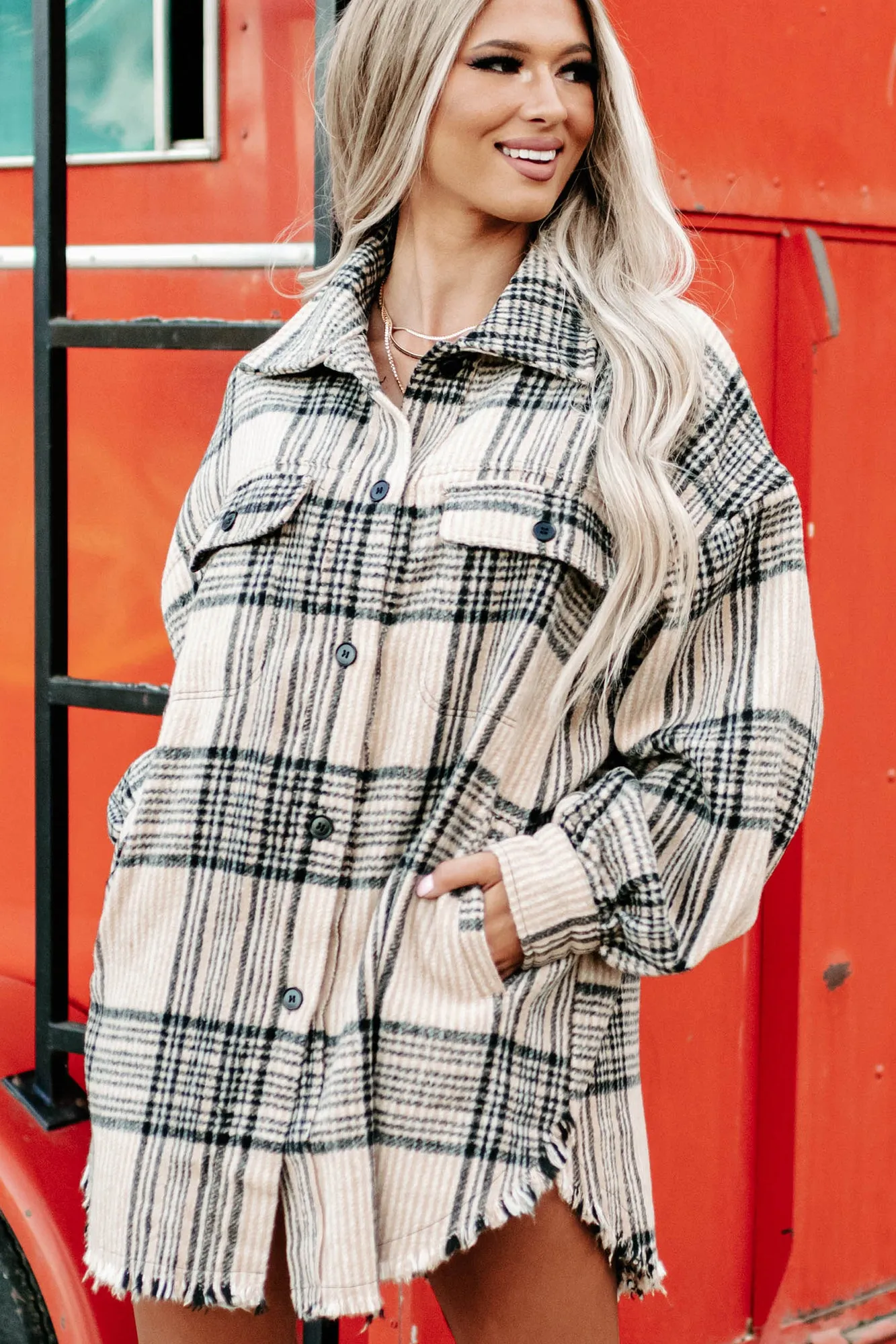 Getting Lost Plaid Shacket (Beige)