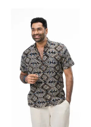Grey & Black Geometric Print Shirt