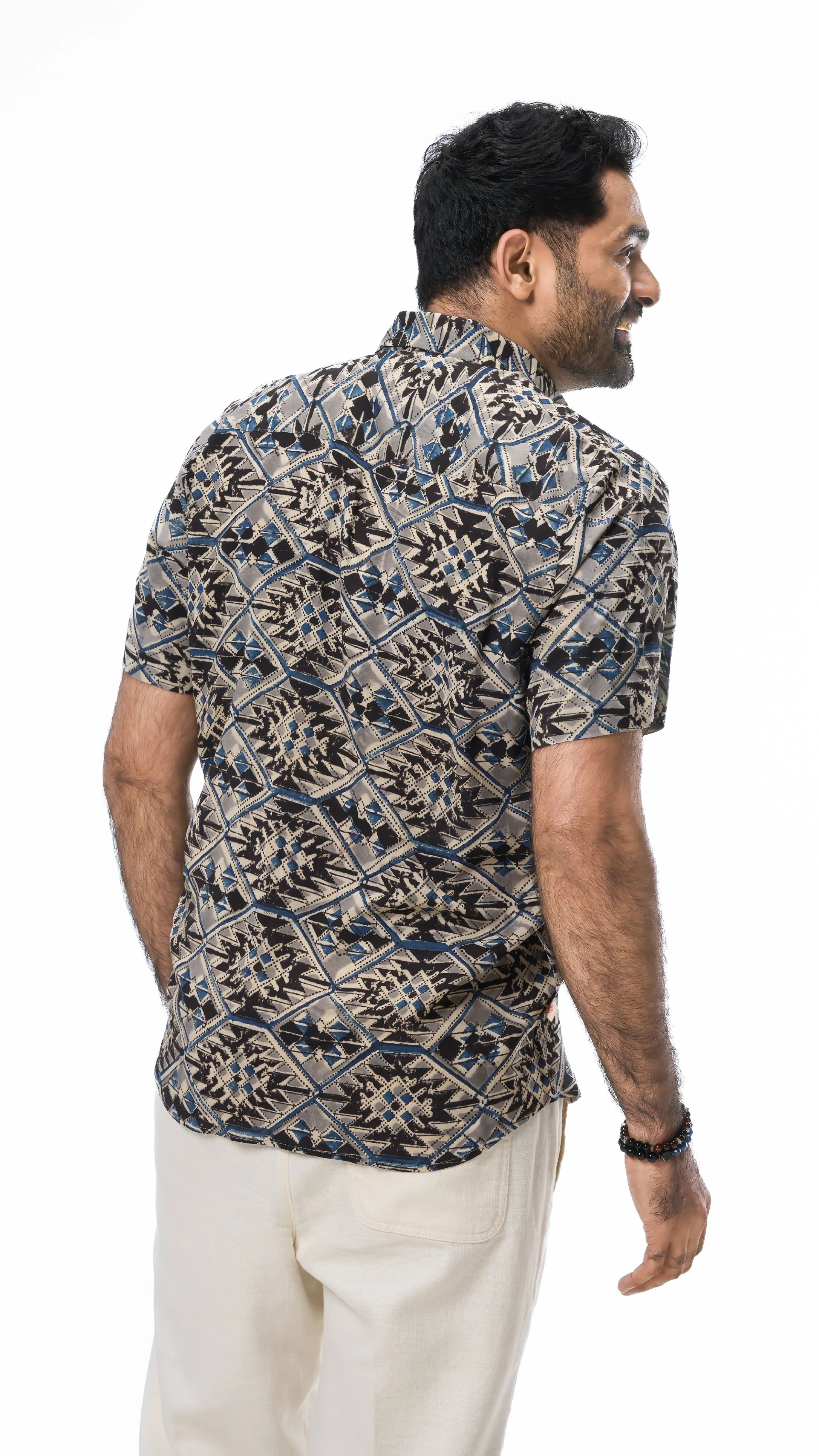 Grey & Black Geometric Print Shirt