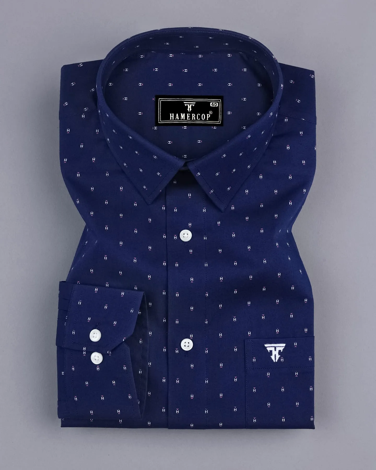Hemlock Blue With White Poplin Printed Cotton Shirt