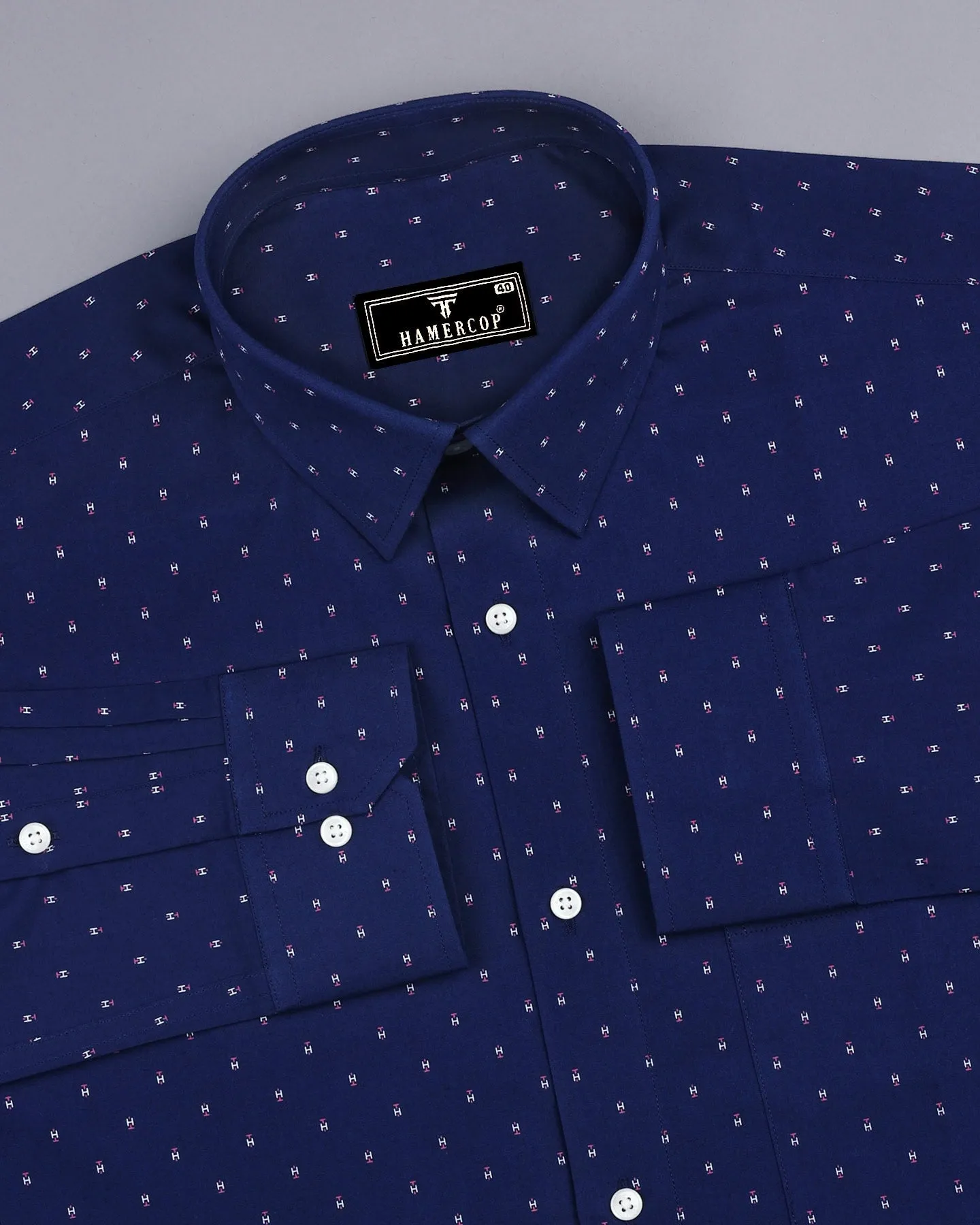 Hemlock Blue With White Poplin Printed Cotton Shirt
