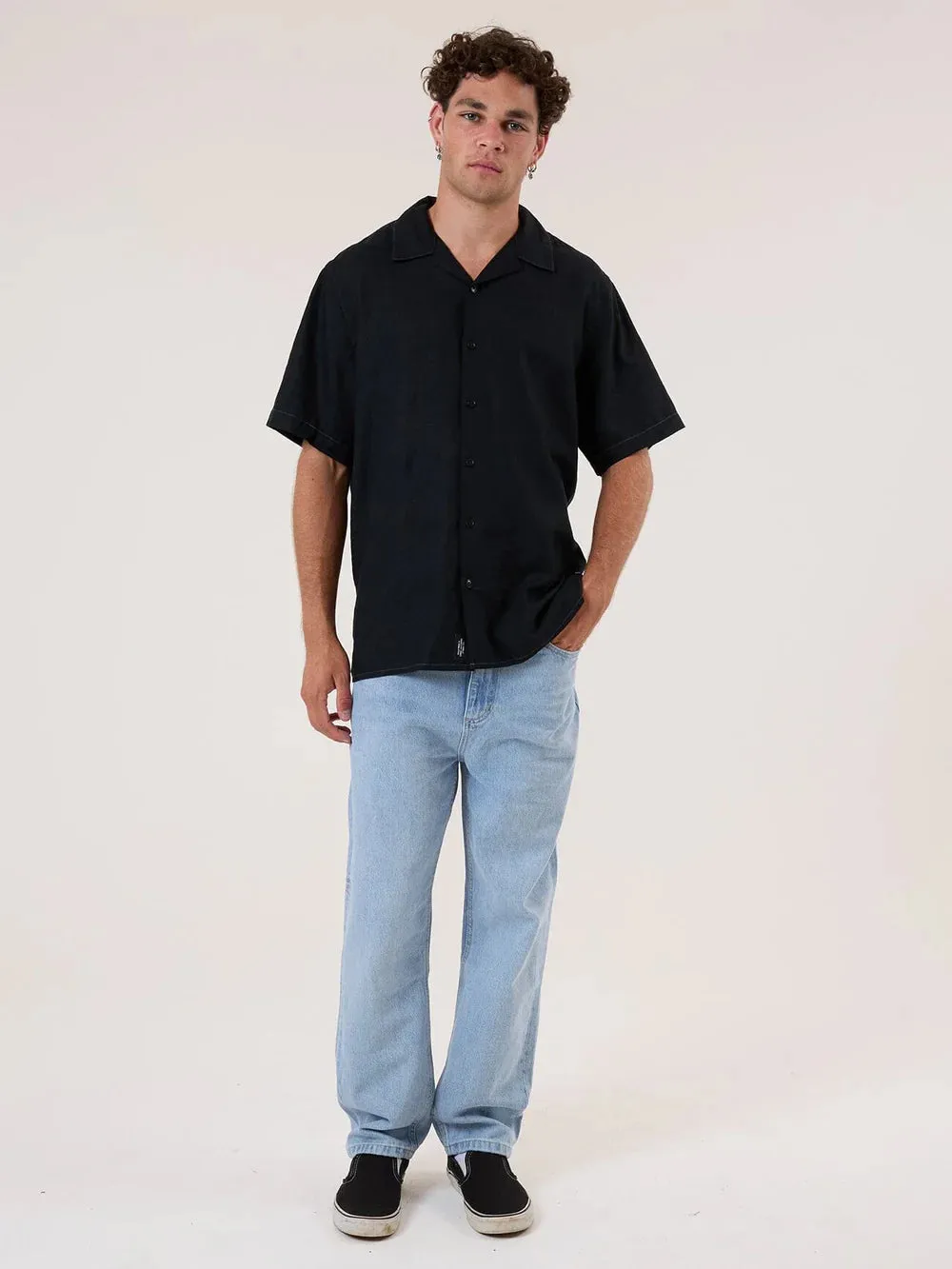 HEMP THRILLS CONTRAST STITCH BOWLING SHIRT