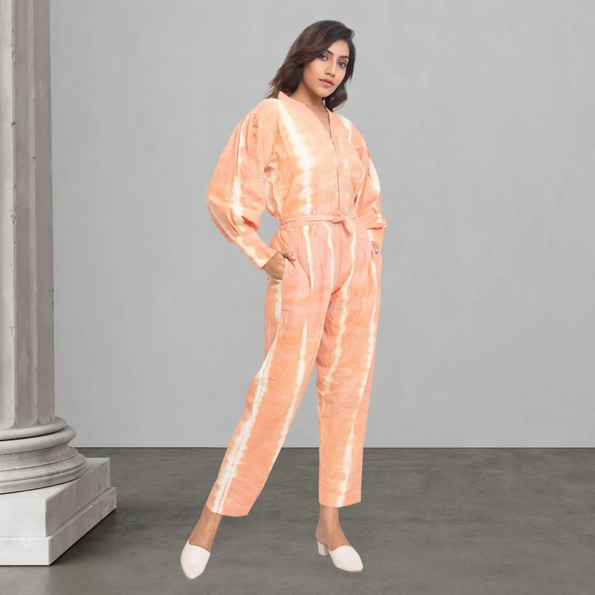 Jumpsuit for Women | Peach And White | Tie Dye Craft | Smart Casual Wear