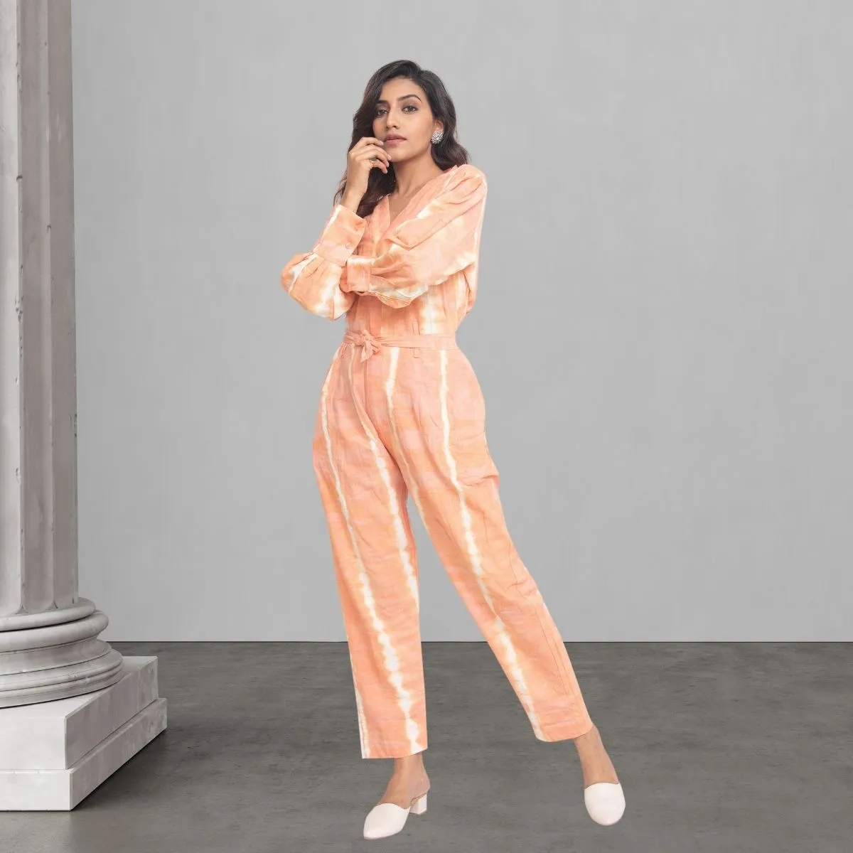 Jumpsuit for Women | Peach And White | Tie Dye Craft | Smart Casual Wear