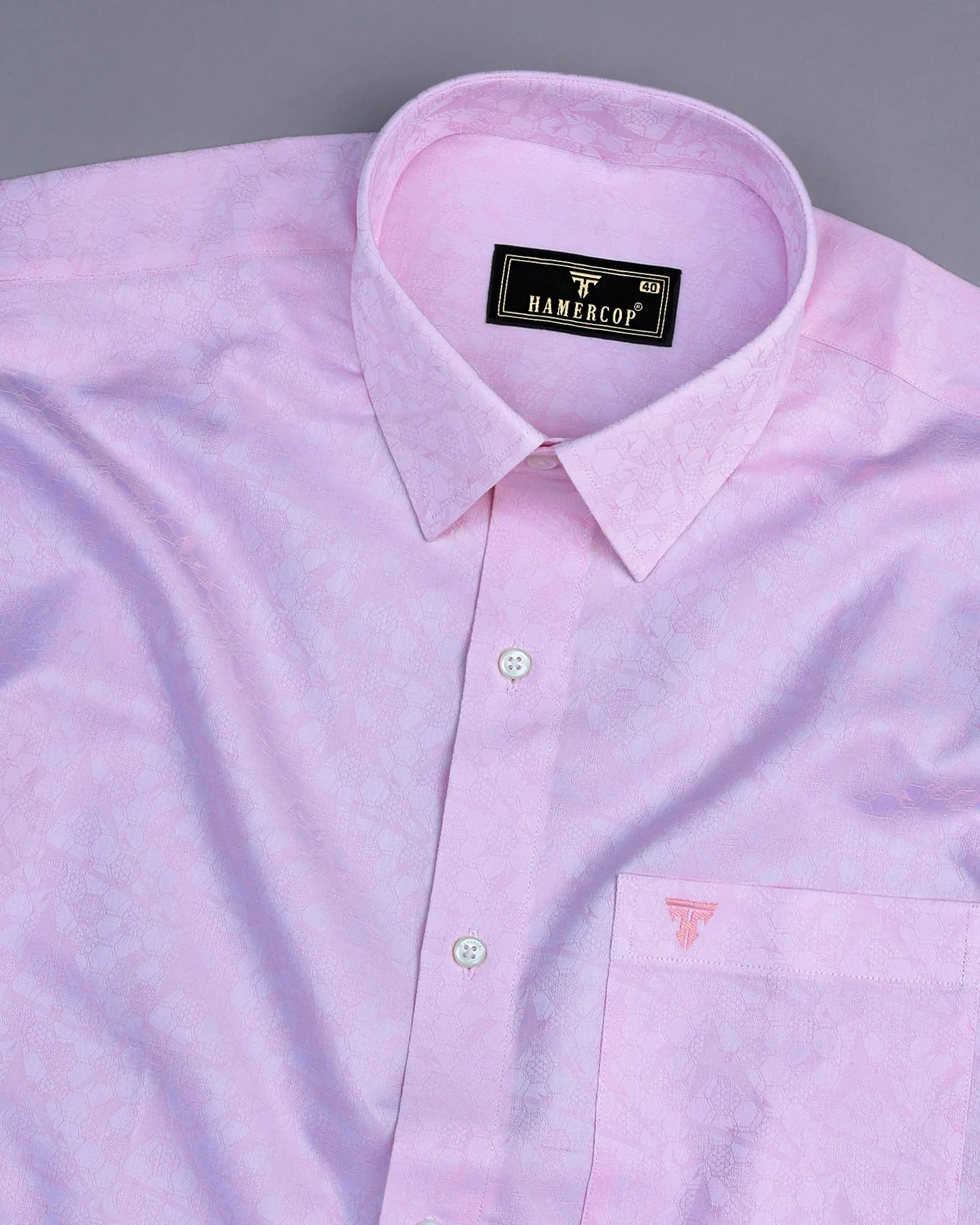 Light Pink Hexagon Printed Jacquard Premium Cotton Shirt