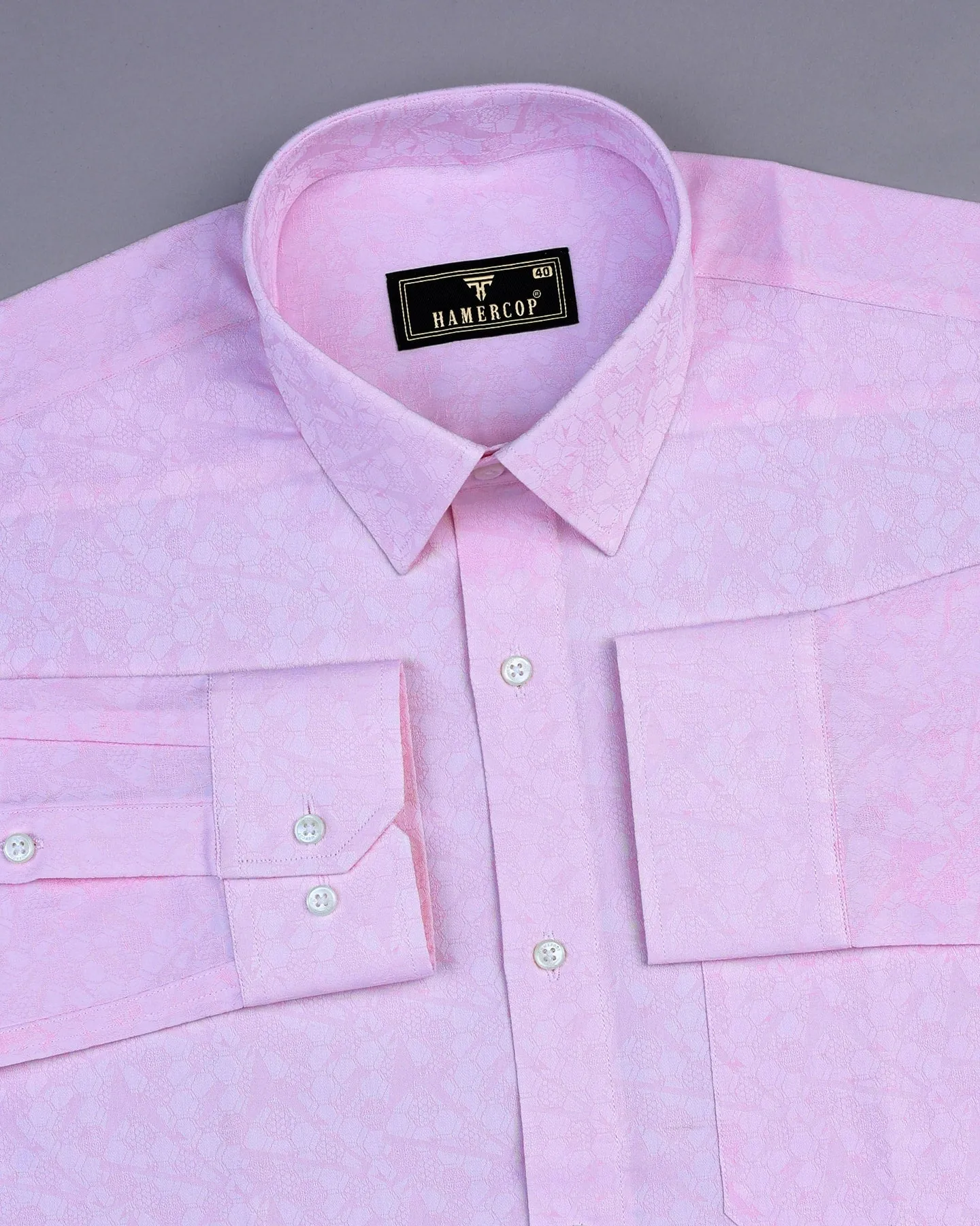 Light Pink Hexagon Printed Jacquard Premium Cotton Shirt