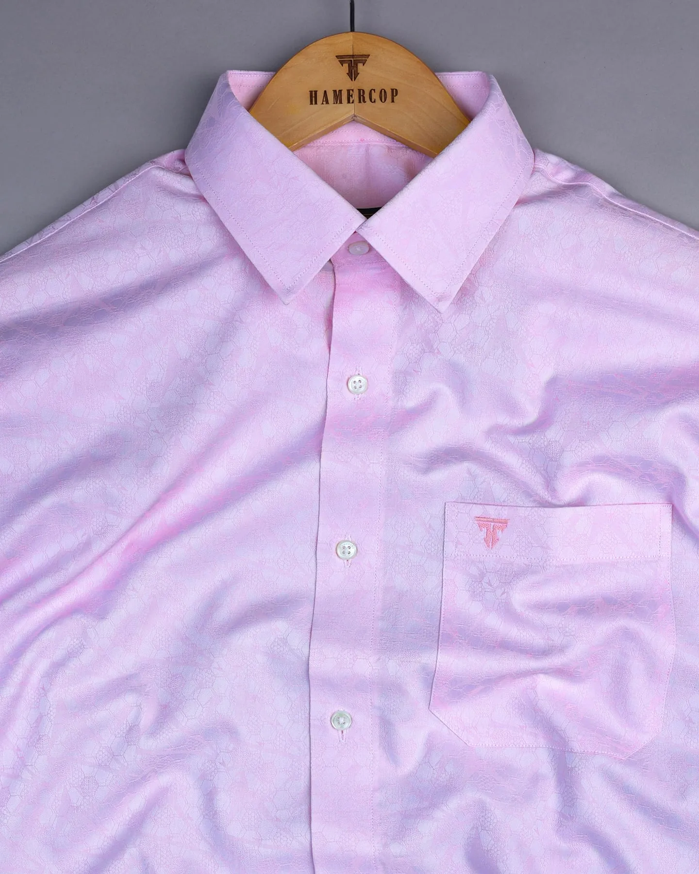 Light Pink Hexagon Printed Jacquard Premium Cotton Shirt