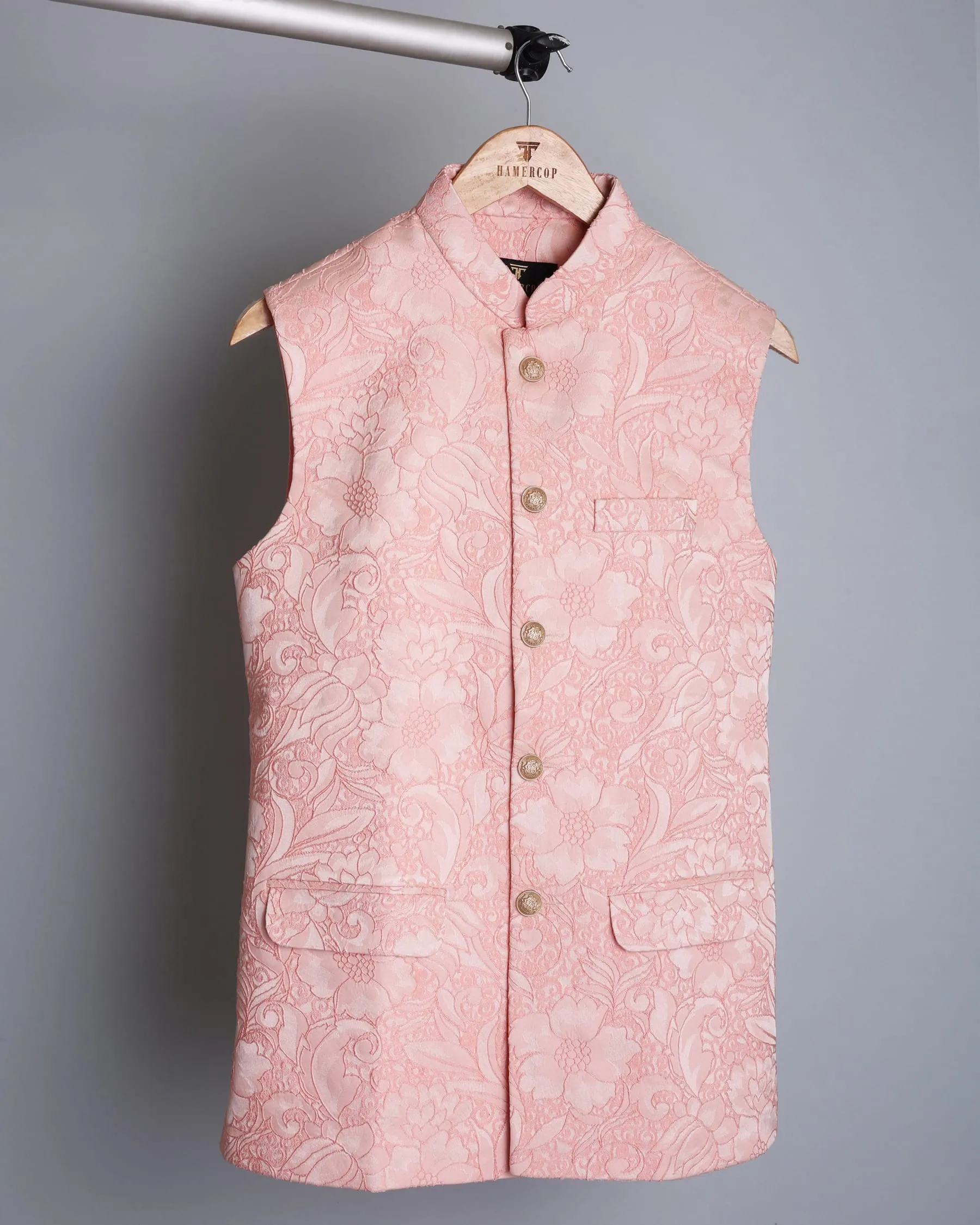 Light Pink Jacquard Designer Nehru Jacket