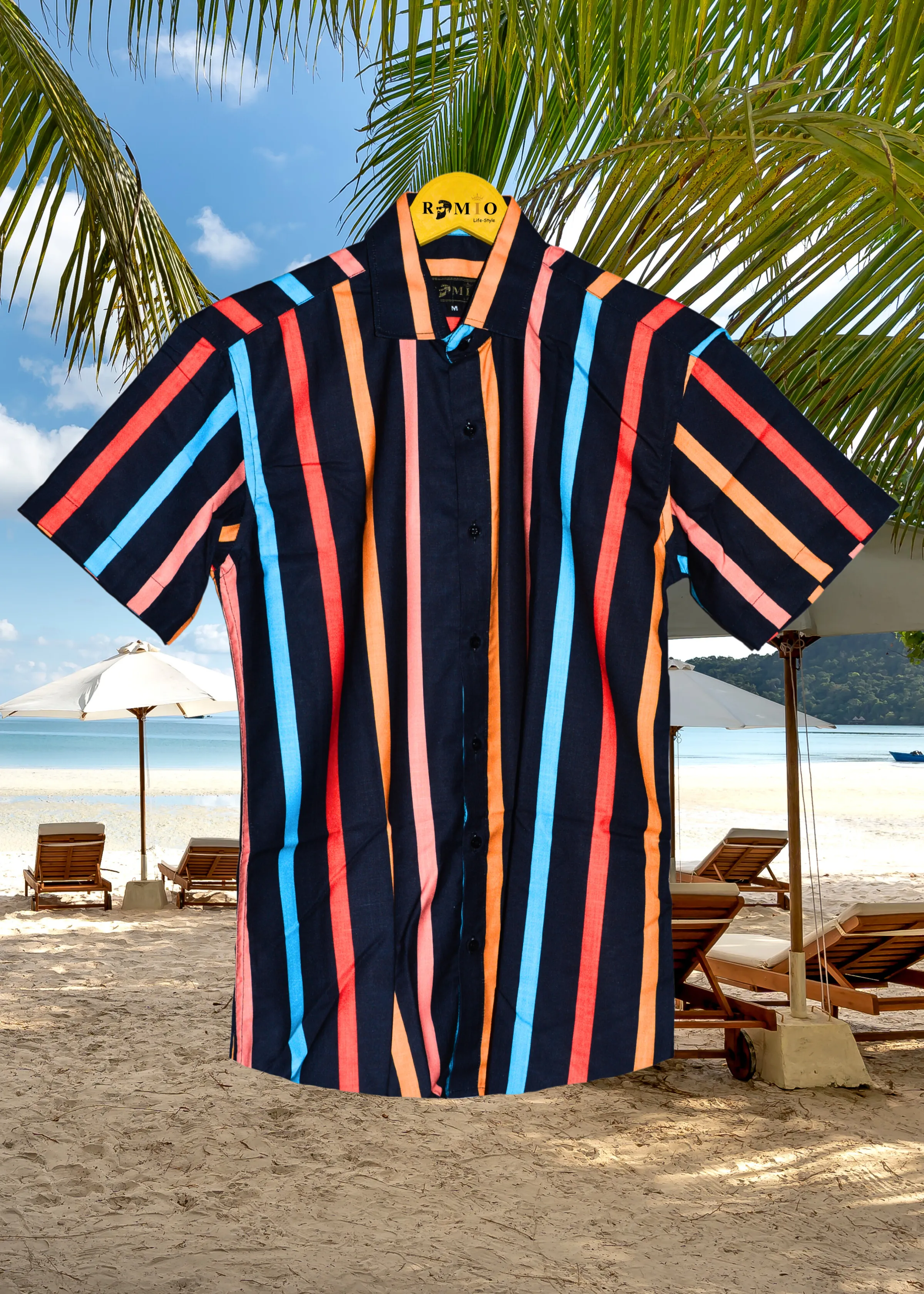 Men Regular Fit Striped Spread Collar Casual Half Sleev Shirt (f32)