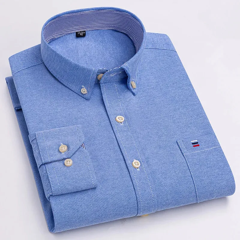 Men's 100% Cotton Long Sleeve Plaid Oxford Shirt: Regular Fit, Formal & Casual, Sizes 5XL-7XL