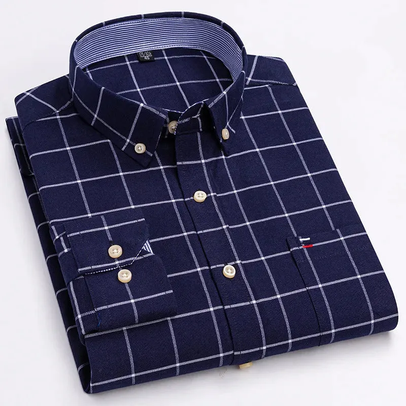 Men's 100% Cotton Long Sleeve Plaid Oxford Shirt: Regular Fit, Formal & Casual, Sizes 5XL-7XL
