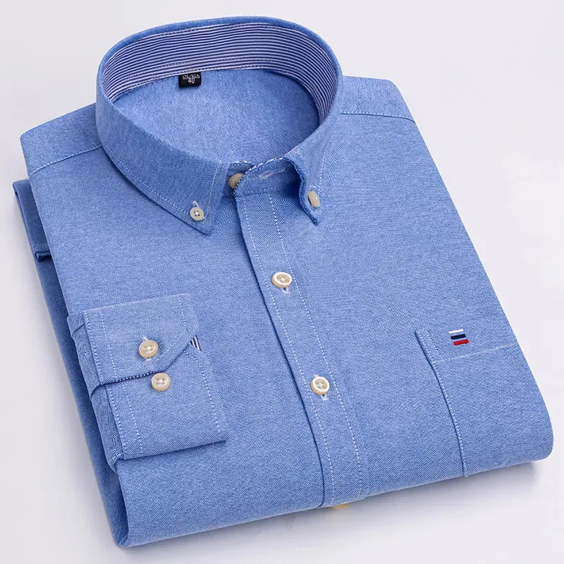 Men's 100% Cotton Long Sleeve Plaid Oxford Shirt: Regular Fit, Formal & Casual, Sizes 5XL-7XL