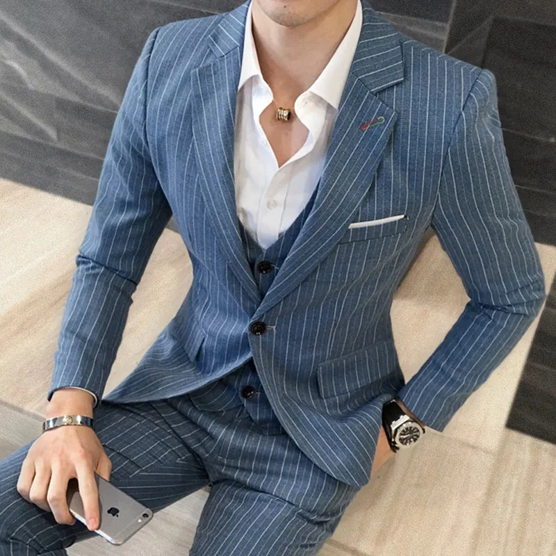 Men's Fashion High-grade Business Striped Suit
