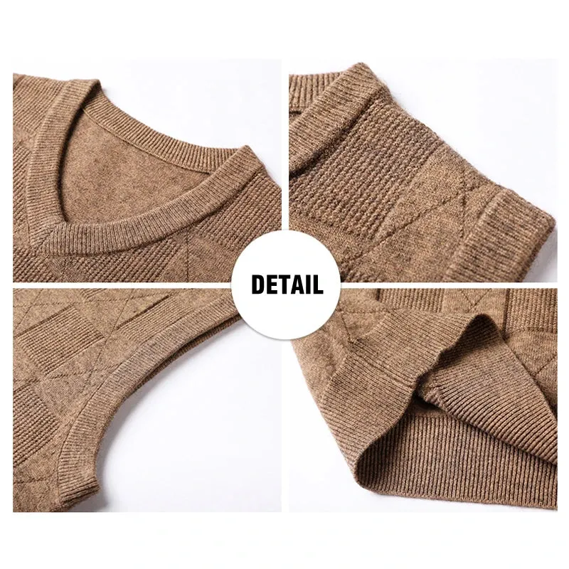 Men's Khaki Classic Style Thick Sleeveless Sweater
