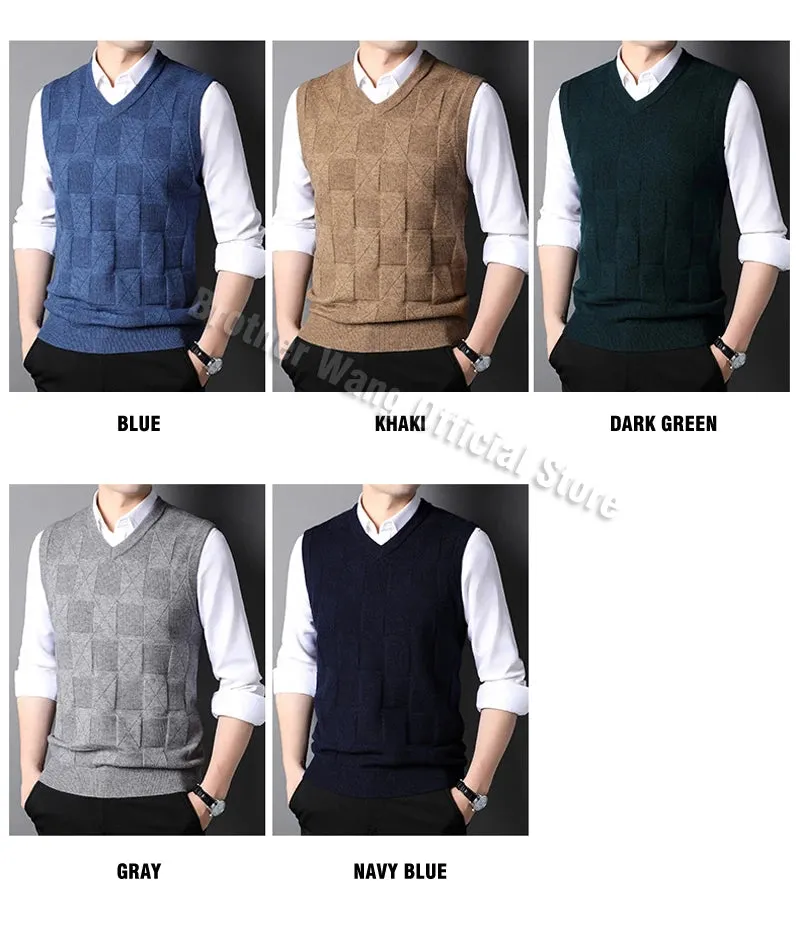 Men's Khaki Classic Style Thick Sleeveless Sweater