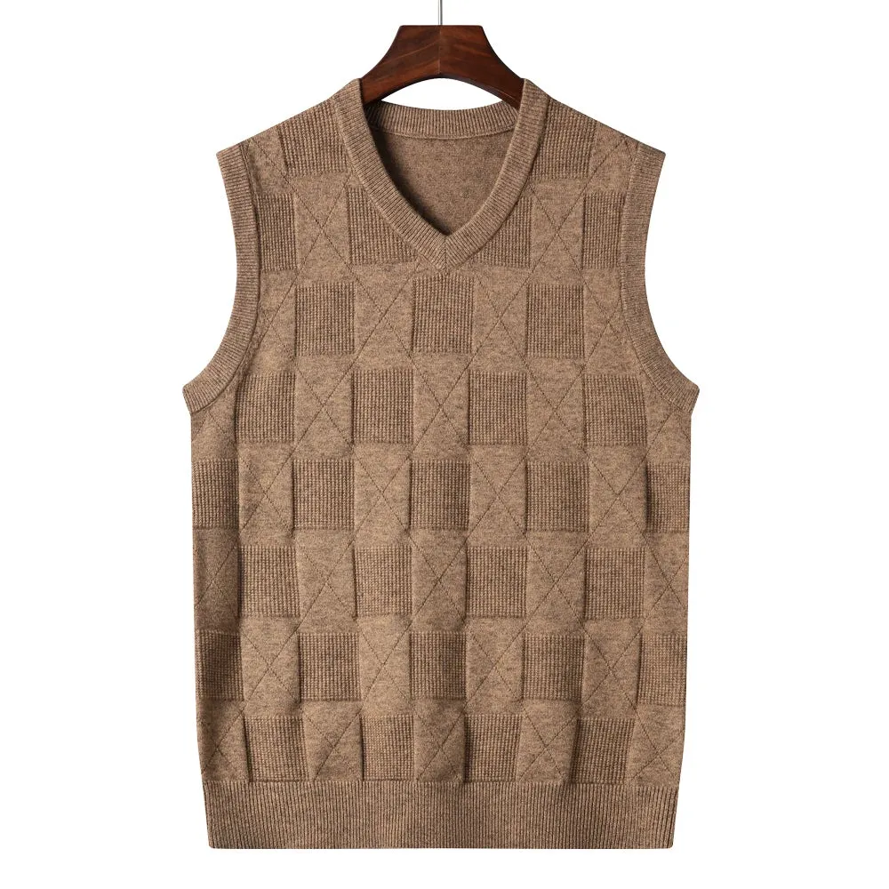 Men's Khaki Classic Style Thick Sleeveless Sweater