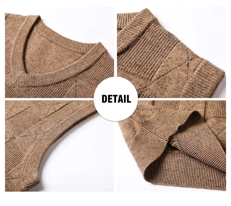 Men's Khaki Classic Style Thick Sleeveless Sweater