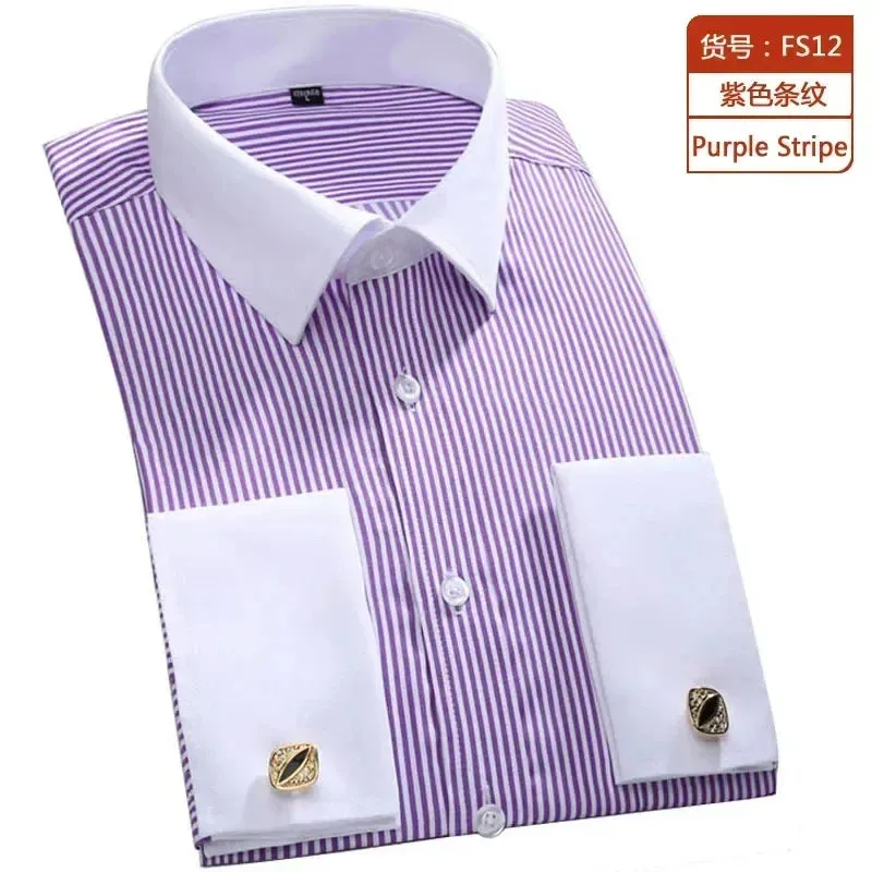 Men's Long Sleeve French Cuff Shirt - Multi-Color, Business Casual, All-Season Gentlemen's Wear