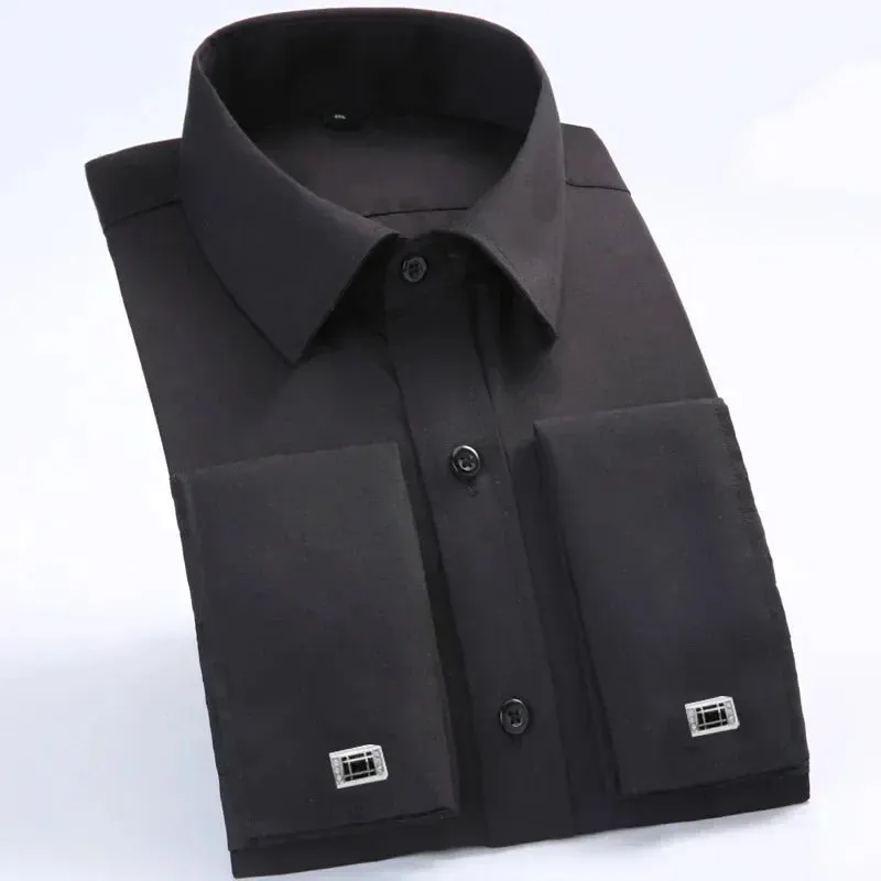 Men's Long Sleeve French Cuff Shirt - Multi-Color, Business Casual, All-Season Gentlemen's Wear