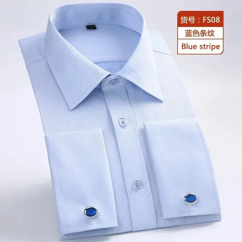 Men's Long Sleeve French Cuff Shirt - Multi-Color, Business Casual, All-Season Gentlemen's Wear