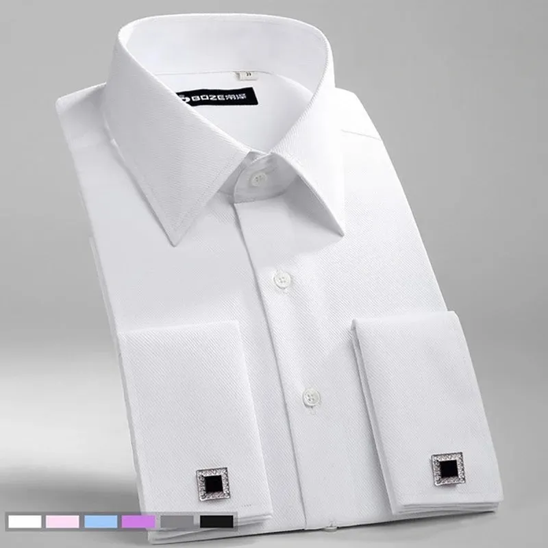 Men's Long Sleeve French Cuff Shirt - Multi-Color, Business Casual, All-Season Gentlemen's Wear