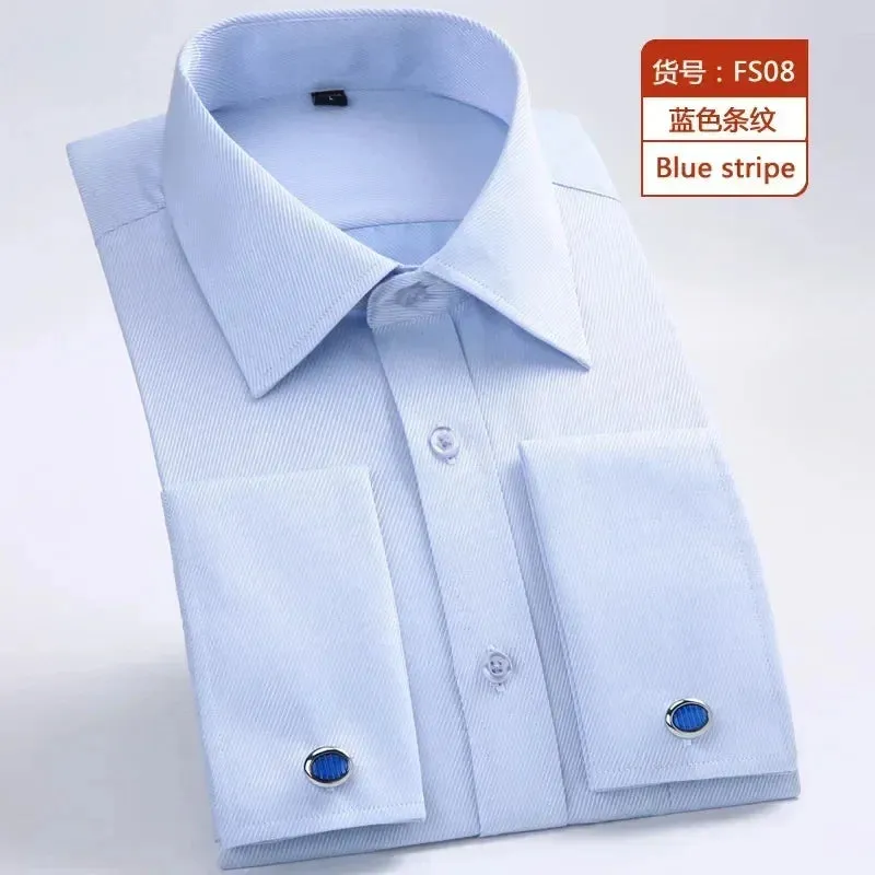 Men's Long Sleeve French Cuff Shirt - Multi-Color, Business Casual, All-Season Gentlemen's Wear