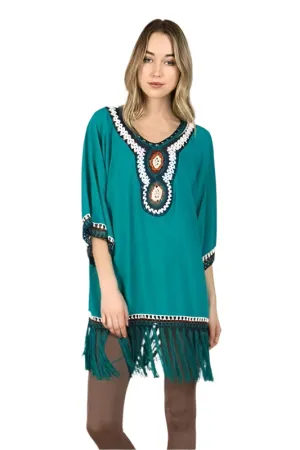 Monoreno Crochet Fringe Tunic - Turquoise Monoreno Crochet Fringe Tunic - Turquoise