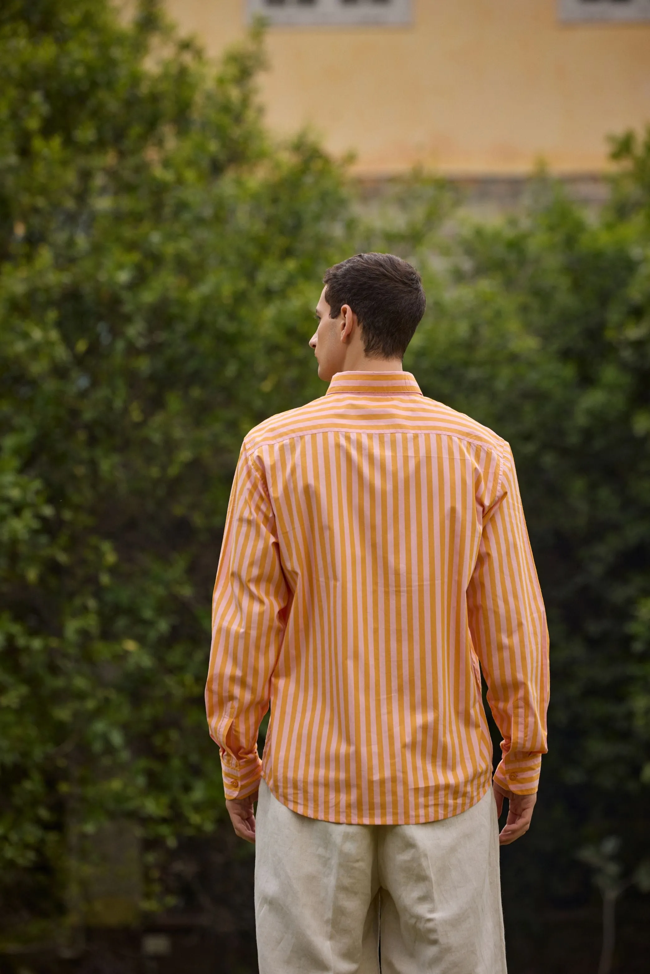 Orange Pink Striped Cotton Shirt