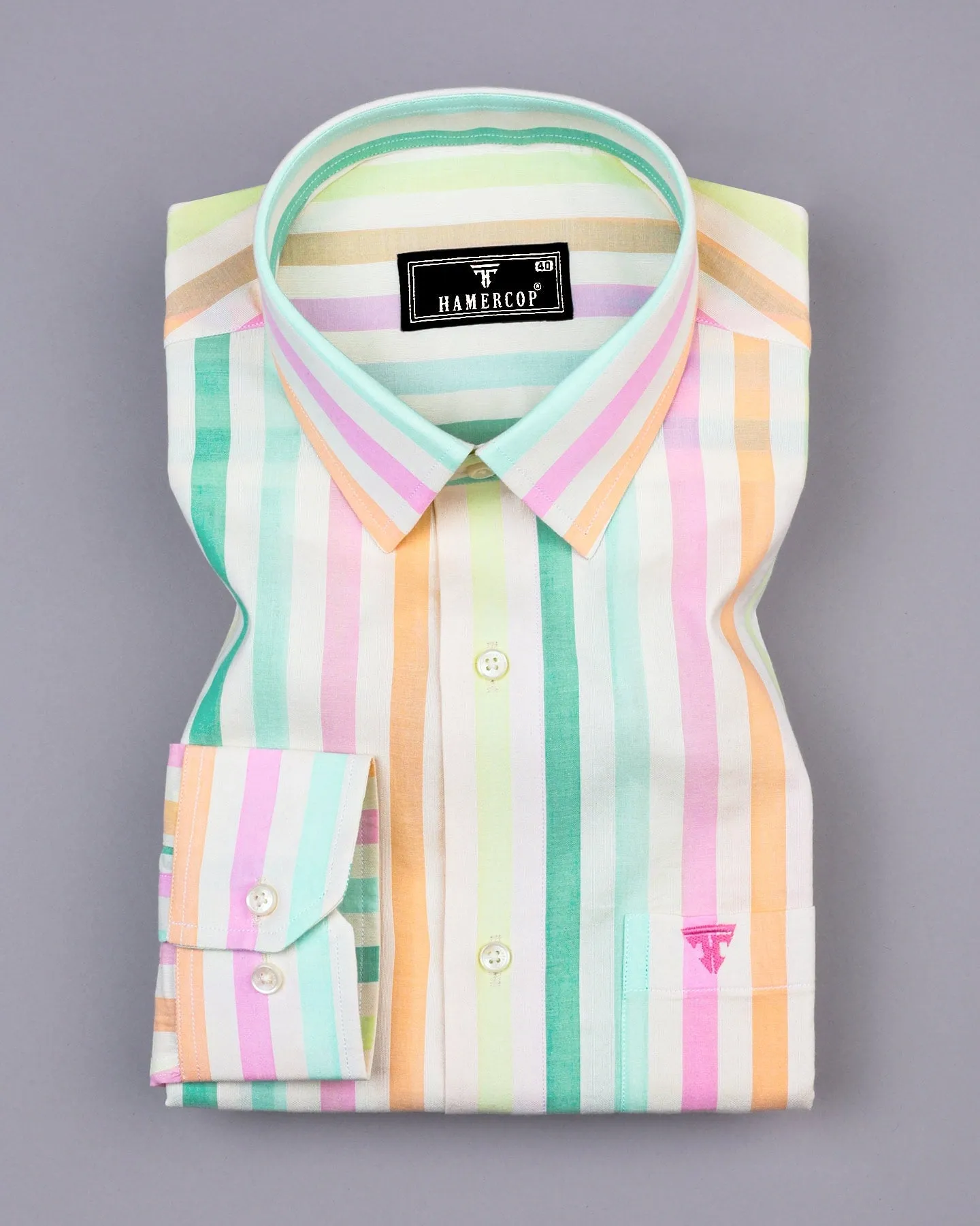 Prism Cream Multicolor Seersucker Candy Stripe Cotton Shirt